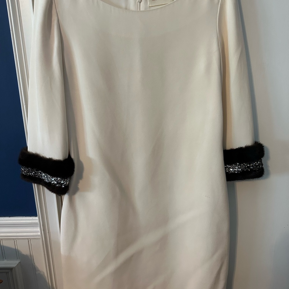Marchesa Cream and Black Sequin Embellished Mini Dress